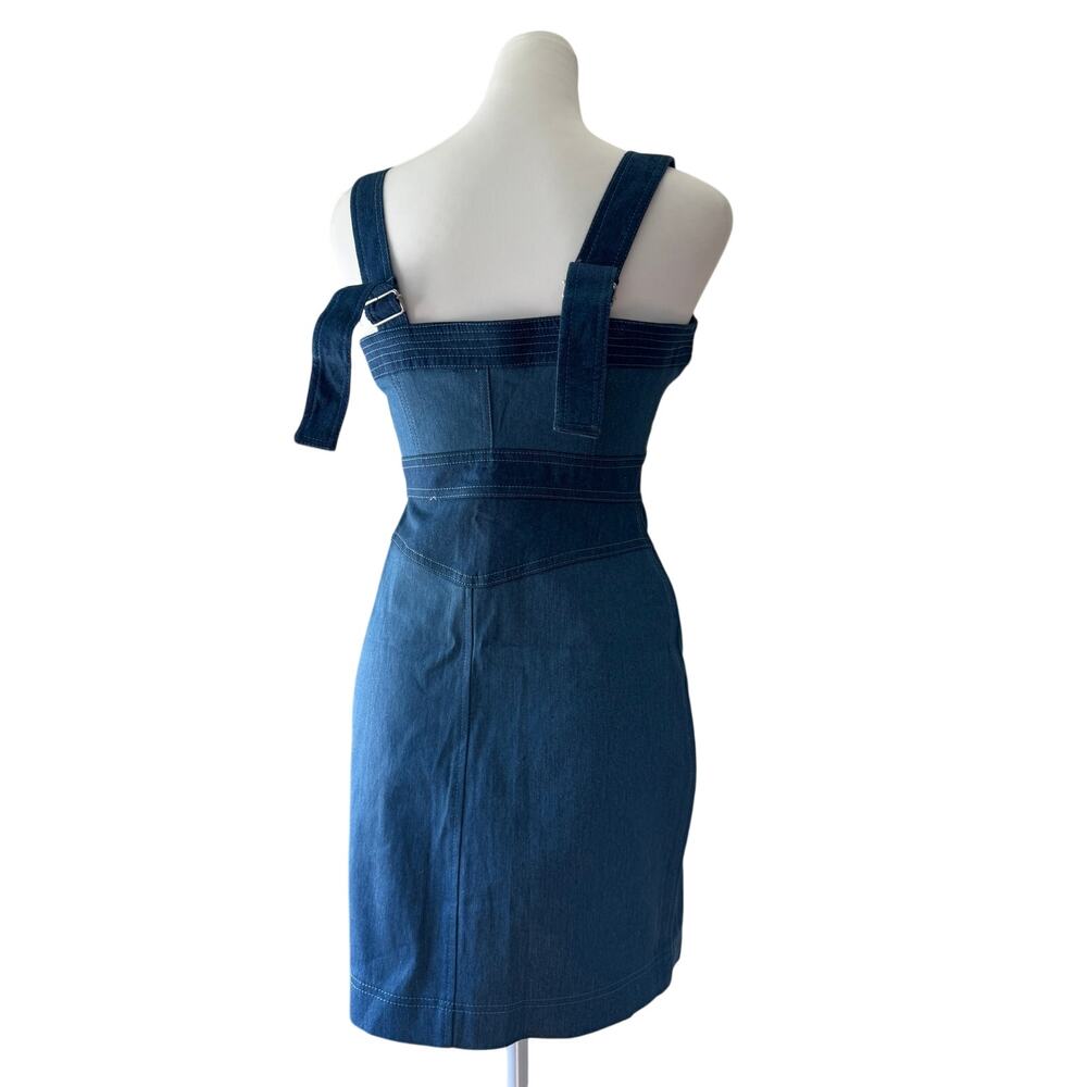 Betsey Johnson Blue Denim Full Zip Sweetheart Neck Bodycon Overall Mini Dress - Picture 6 of 10